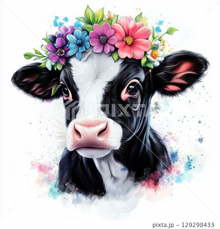 illustration cow head background crown set 129298433