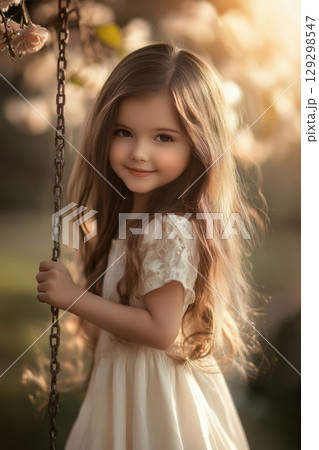 portrait girl swing sun bathed glow 129298547
