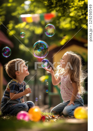 portrait girl bubbles style moment joy 129298549