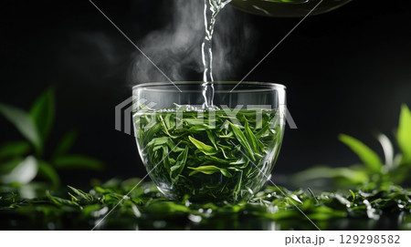 glass tea contents closeup green shot 129298582