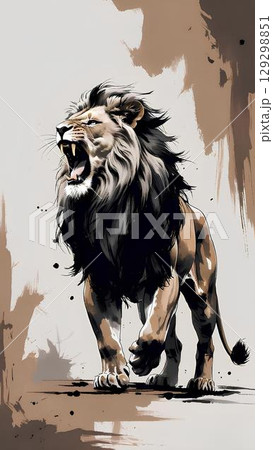 水墨画風、吠えるライオンのイラスト素材 [129298851] - PIXTA