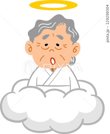 天国で不満そうな表情をするおばあちゃん 129299304