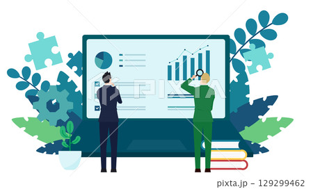 ノートパソコンに表示されたデータを分析しているビジネスマン（白） 129299462