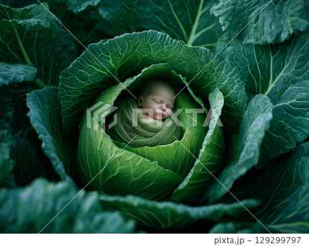キャベツから生まれた新生児 129299797