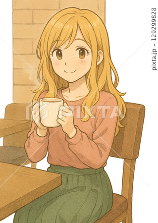 お茶する女性 129299828