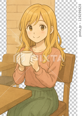 お茶する女性 129299828