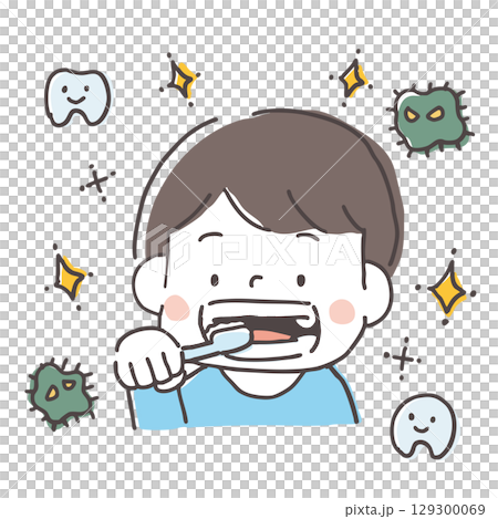 男孩刷牙手繪插畫蛀牙閃光牙刷 129300069