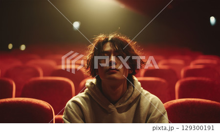 男性が映画館で一人で座る姿 男性が映画館で一人で座る姿 129300191