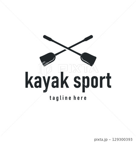 Kayak logo water sport boat design with a simple and minimalist paddle a symbol concept for rowing boat sports as a template or poster illustration 129300393
