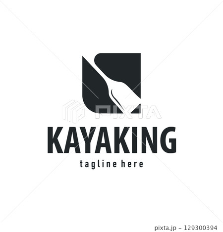 Kayak logo water sport boat design with a simple and minimalist paddle a symbol concept for rowing boat sports as a template or poster illustration 129300394