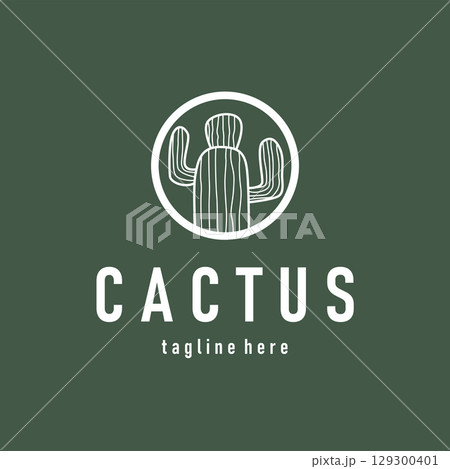 Simple cactus plant logo, desert plant line design as a decorative template design for a business brand or poster illustration 129300401