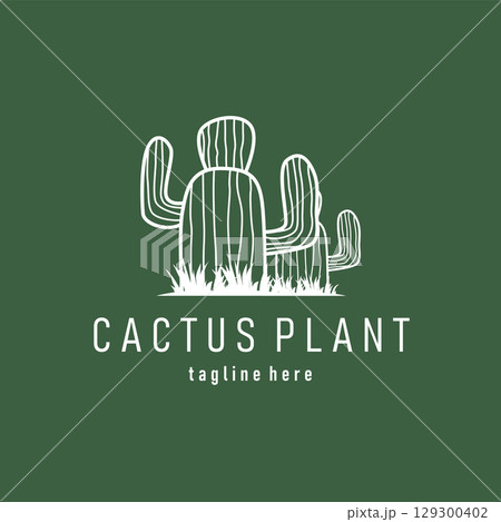 Simple cactus plant logo, desert plant line design as a decorative template design for a business brand or poster illustration Simple cactus plant logo, desert plant line design as a decorative template design for a business brand or poster illustration 129300402