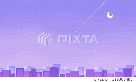 8bit風の夕闇に浮かぶ月と星の幻想背景（紫） 129300490