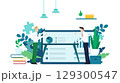グラフやデータを用いてマーケティングについて会議をしているビジネスマン（白） 129300547