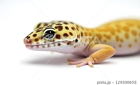 Leopard Gecko Resting On White Background 129300658