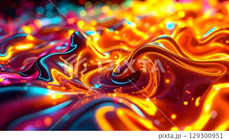An eye-catching image of a colorful swirl of fluorescent liquid, presenting an abstract and vibrant composition 129300951