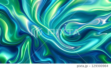 A smooth abstract background in shades of green and gold, accented with blue, evoking a sense of movement and elegance 129300964