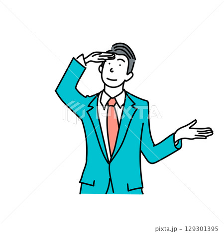 イラスト素材: 将来を見通すビジネスマンのベクターイラスト 129301395