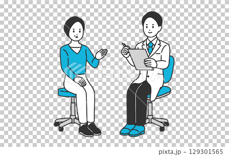 A male doctor and a middle-aged female patient conducting an interview [People vector illustration material] 129301565