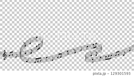 Black and white music background material, music sheet and flowing notes design 129301593