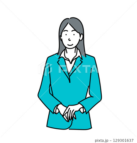 イラスト素材: 手を前に組んで立つ女性のベクターイラスト 129301637