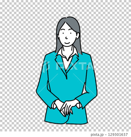 イラスト素材: 手を前に組んで立つ女性のベクターイラスト 129301637