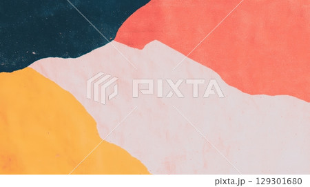 Vibrant abstract shapes blend together in a colorful design on textured paper 129301680