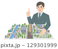 住環境の説明をする男性営業のイラスト 129301999