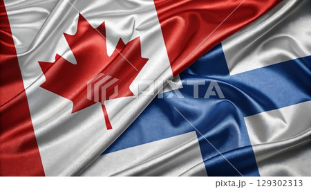 Canadian and Finnish Flags Symbolizing Unity and International Diplomacy Canadian and Finnish Flags Symbolizing Unity and International Diplomacy 129302313