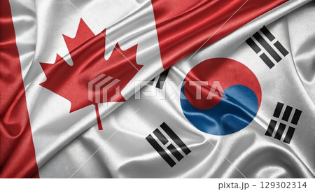 Canadian and South Korean Flags Overlapping in a Harmonious Arrangement Canadian and South Korean Flags Overlapping in a Harmonious Arrangement 129302314