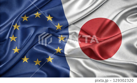 Merged Flags Representing European Union and Japan Cooperation Merged Flags Representing European Union and Japan Cooperation 129302320