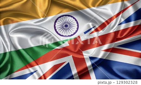 India and United Kingdom Flags Intertwined Highlighting Bilateral Relationship 129302328