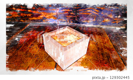 スケッチ風 スケッチ 升 伝統 工場 製作所 手作り 職人 手作業 量器 技 木 木材 加工 機械  129302445