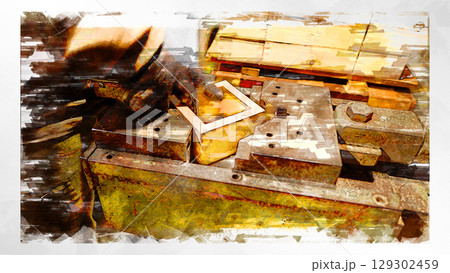 スケッチ風 スケッチ 升 伝統 工場 製作所 手作り 職人 手作業 量器 技 木 木材 加工 機械  129302459