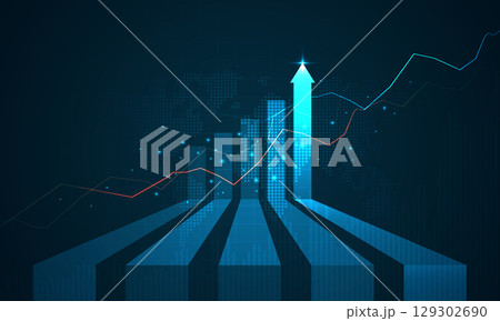Stock market investment trading graph in graphic concept suitable for financial investment or economic trends business idea. graph growth technology background. vector design. Stock market investment trading graph in graphic concept suitable for financial investment or economic trends business idea. graph growth technology background. vector design. 129302690