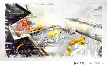 スケッチ風 スケッチ ラーメン 麺類 中華そば 和食 日本食 食べ物 グルメ 食事 食堂 ランチ 129302787