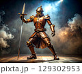 スチームパンク風の鎧をまとった木製オートマタ騎士のイラスト 129302953