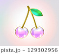 宝石のようにカットされたピンク色に輝くクリスタルチェリーのイラスト 129302956