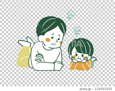 Parent and child looking at each other in distress - 4 colors 129303205