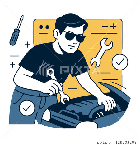 Car mechanic working on vehicle 129303208