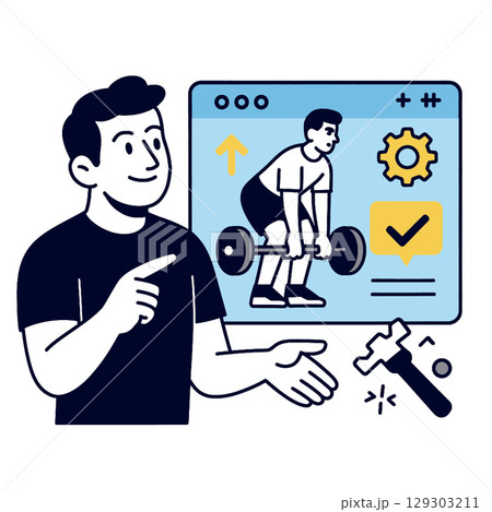 Fitness illustration featuring person demonstrating weightlifting techniques with digital Fitness illustration featuring person demonstrating weightlifting techniques with digital 129303211