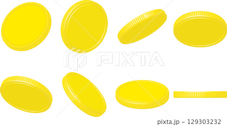 違う角度からみた黄色いコインのセット 129303232