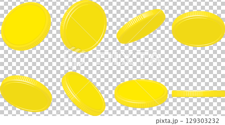 違う角度からみた黄色いコインのセット 129303232