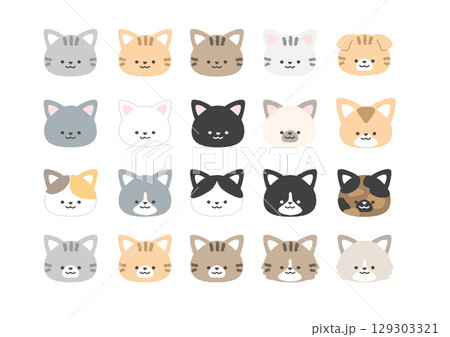 いろいろな柄・種類の猫アイコンセット 129303321