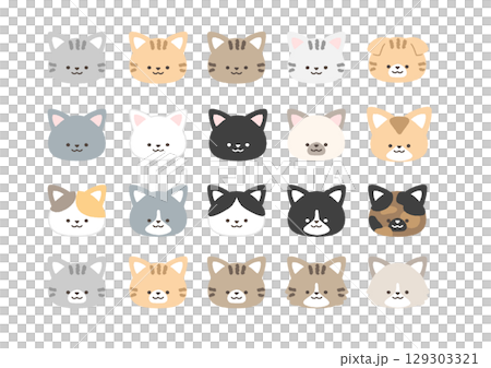 いろいろな柄・種類の猫アイコンセット 129303321