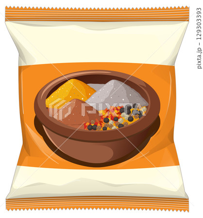 Vector Snack Packet with Bowl of Colorful Spices Vector Snack Packet with Bowl of Colorful Spices 129303393