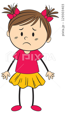Sad Little Girl in Bright Outfit Illustration Sad Little Girl in Bright Outfit Illustration 129303403