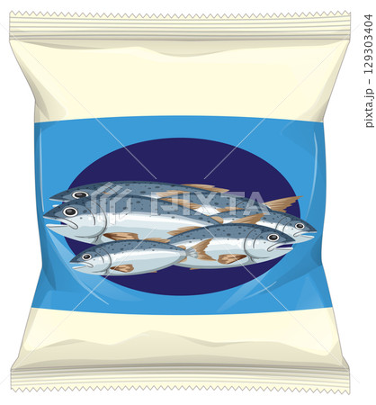 Vector Illustration of Fish Snack Packaging Design 129303404
