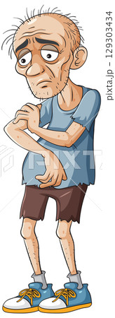 Elderly Man in Casual Attire Looking Concerned 129303434