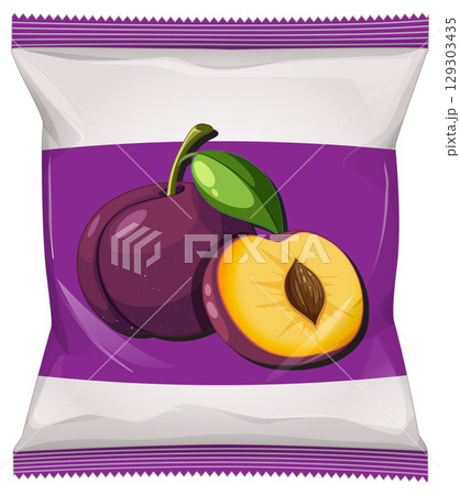 Plum Snack Packaging with Realistic Fruit Illustration 129303435